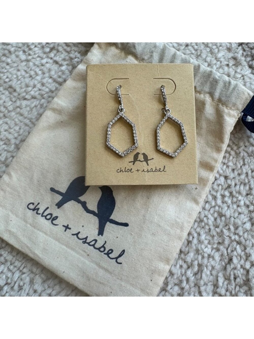 NEW Chloe + Isabel Crystal Geometric Drop Earrings Silver Tone Pave Open Hexagon